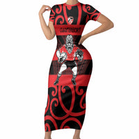 Canterbury Custom Rugby New Zealand Short Sleeve Bodycon Dress Aotearoa Maori Pukana Tiki Mascot