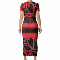 Canterbury Custom Rugby New Zealand Short Sleeve Bodycon Dress Aotearoa Maori Pukana Tiki Mascot