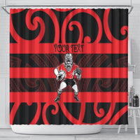 Canterbury Custom Rugby New Zealand Shower Curtain Aotearoa Maori Pukana Tiki Mascot