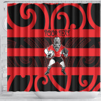Canterbury Custom Rugby New Zealand Shower Curtain Aotearoa Maori Pukana Tiki Mascot