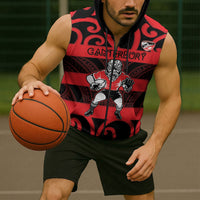 Canterbury Custom Rugby New Zealand Sleeveless Zip Hoodie Aotearoa Maori Pukana Tiki Mascot