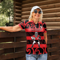 Canterbury Custom Rugby New Zealand Women Polo Shirt Aotearoa Maori Pukana Tiki Mascot