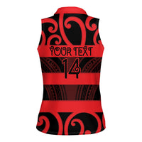 Canterbury Custom Rugby New Zealand Women Sleeveless Polo Shirt Aotearoa Maori Pukana Tiki Mascot