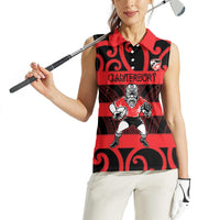 Canterbury Custom Rugby New Zealand Women Sleeveless Polo Shirt Aotearoa Maori Pukana Tiki Mascot