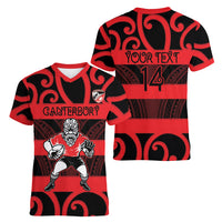 Canterbury Custom Rugby New Zealand Women V-Neck T-Shirt Aotearoa Maori Pukana Tiki Mascot