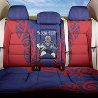 Tasman Custom Rugby New Zealand Back Car Seat Cover Aotearoa Maori Pukana Tiki Mascot
