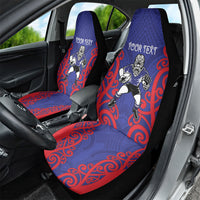 Tasman Custom Rugby New Zealand Car Seat Cover Aotearoa Maori Pukana Tiki Mascot