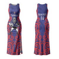 Tasman Custom Rugby New Zealand Family Matching Tank Maxi Dress and Hawaiian Shirt Aotearoa Maori Pukana Tiki Mascot