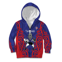Tasman Custom Rugby New Zealand Kid Hoodie Aotearoa Maori Pukana Tiki Mascot