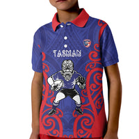 Tasman Custom Rugby New Zealand Kid Polo Shirt Aotearoa Maori Pukana Tiki Mascot