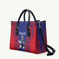 Tasman Custom Rugby New Zealand Leather Bag Aotearoa Maori Pukana Tiki Mascot