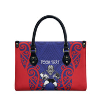 Tasman Custom Rugby New Zealand Leather Bag Aotearoa Maori Pukana Tiki Mascot
