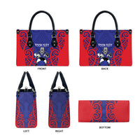 Tasman Custom Rugby New Zealand Leather Bag Aotearoa Maori Pukana Tiki Mascot