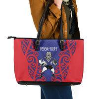 Tasman Custom Rugby New Zealand Leather Tote Bag Aotearoa Maori Pukana Tiki Mascot