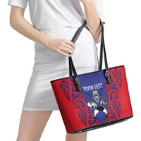 Tasman Custom Rugby New Zealand Leather Tote Bag Aotearoa Maori Pukana Tiki Mascot