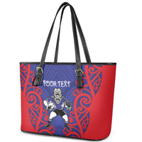 Tasman Custom Rugby New Zealand Leather Tote Bag Aotearoa Maori Pukana Tiki Mascot