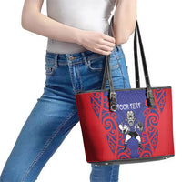 Tasman Custom Rugby New Zealand Leather Tote Bag Aotearoa Maori Pukana Tiki Mascot