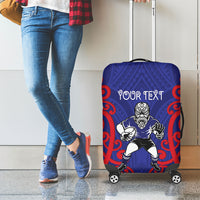 Tasman Custom Rugby New Zealand Luggage Cover Aotearoa Maori Pukana Tiki Mascot