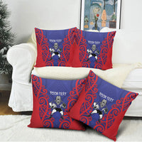 Tasman Custom Rugby New Zealand Pillow Cover Aotearoa Maori Pukana Tiki Mascot
