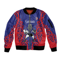 Tasman Custom Rugby New Zealand Sleeve Zip Bomber Jacket Aotearoa Maori Pukana Tiki Mascot