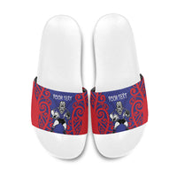 Tasman Custom Rugby New Zealand Slide Sandals Aotearoa Maori Pukana Tiki Mascot