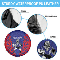 Tasman Custom Rugby New Zealand Spare Tire Cover Aotearoa Maori Pukana Tiki Mascot