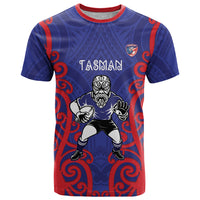 Tasman Custom Rugby New Zealand T Shirt Aotearoa Maori Pukana Tiki Mascot