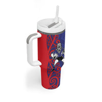 Tasman Custom Rugby New Zealand Tumbler With Handle Aotearoa Maori Pukana Tiki Mascot