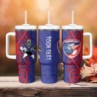 Tasman Custom Rugby New Zealand Tumbler With Handle Aotearoa Maori Pukana Tiki Mascot