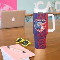 Tasman Custom Rugby New Zealand Tumbler With Handle Aotearoa Maori Pukana Tiki Mascot