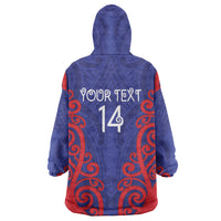 Tasman Custom Rugby New Zealand Wearable Blanket Hoodie Aotearoa Maori Pukana Tiki Mascot