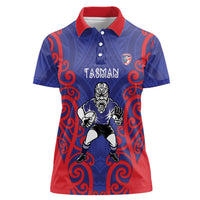 Tasman Custom Rugby New Zealand Women Polo Shirt Aotearoa Maori Pukana Tiki Mascot