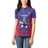 Tasman Custom Rugby New Zealand Women Polo Shirt Aotearoa Maori Pukana Tiki Mascot