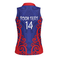 Tasman Custom Rugby New Zealand Women Sleeveless Polo Shirt Aotearoa Maori Pukana Tiki Mascot