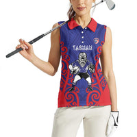 Tasman Custom Rugby New Zealand Women Sleeveless Polo Shirt Aotearoa Maori Pukana Tiki Mascot