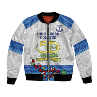 Fiji Holy Cross College Bomber Jacket Happy 50th Anniversary Fijian Tagimoucia Tapa Pattern LT14 Unisex White - Polynesian Pride