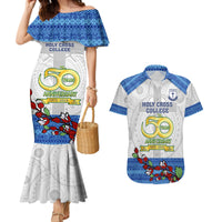 Fiji Holy Cross College Couples Matching Mermaid Dress and Hawaiian Shirt Happy 50th Anniversary Fijian Tagimoucia Tapa Pattern LT14 White - Polynesian Pride