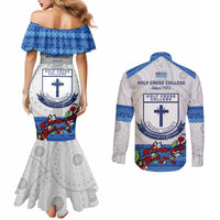 Fiji Holy Cross College Couples Matching Mermaid Dress and Long Sleeve Button Shirts Happy 50th Anniversary Fijian Tagimoucia Tapa Pattern LT14 - Polynesian Pride