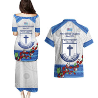 Fiji Holy Cross College Couples Matching Puletasi Dress and Hawaiian Shirt Happy 50th Anniversary Fijian Tagimoucia Tapa Pattern LT14 - Polynesian Pride
