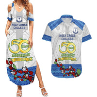 Fiji Holy Cross College Couples Matching Summer Maxi Dress and Hawaiian Shirt Happy 50th Anniversary Fijian Tagimoucia Tapa Pattern LT14 White - Polynesian Pride
