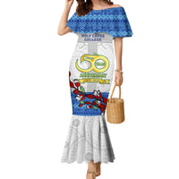 Fiji Holy Cross College Mermaid Dress Happy 50th Anniversary Fijian Tagimoucia Tapa Pattern LT14 Women White - Polynesian Pride