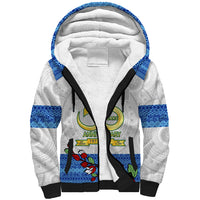 Fiji Holy Cross College Sherpa Hoodie Happy 50th Anniversary Fijian Tagimoucia Tapa Pattern LT14 Unisex White - Polynesian Pride