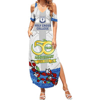 Fiji Holy Cross College Summer Maxi Dress Happy 50th Anniversary Fijian Tagimoucia Tapa Pattern LT14 Women White - Polynesian Pride