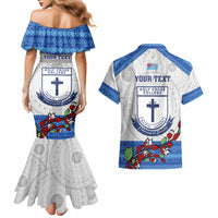 Personalised Fiji Holy Cross College Couples Matching Mermaid Dress and Hawaiian Shirt Happy 50th Anniversary Fijian Tagimoucia Tapa Pattern LT14 - Polynesian Pride