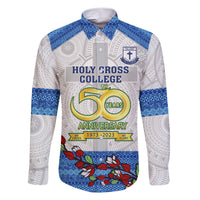 Personalised Fiji Holy Cross College Family Matching Short Sleeve Bodycon Dress and Hawaiian Shirt Happy 50th Anniversary Fijian Tagimoucia Tapa Pattern LT14 Dad's Shirt - Long Sleeve White - Polynesian Pride