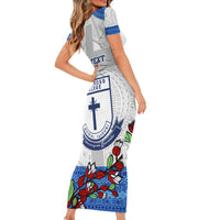 Personalised Fiji Holy Cross College Family Matching Short Sleeve Bodycon Dress and Hawaiian Shirt Happy 50th Anniversary Fijian Tagimoucia Tapa Pattern LT14 - Polynesian Pride