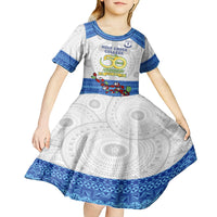Personalised Fiji Holy Cross College Kid Short Sleeve Dress Happy 50th Anniversary Fijian Tagimoucia Tapa Pattern LT14 - Polynesian Pride