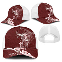 Oxblood Hawaii Baseball Net Cap Hammerhead Shark Tattoo Curve Polynesian - Polynesian Pride
