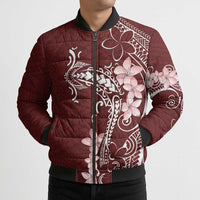 Oxblood Hawaii Bomber Puffer Jacket Hammerhead Shark Tattoo Curve Polynesian - Polynesian Pride