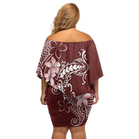 Oxblood Hawaii Family Matching Off Shoulder Short Dress and Hawaiian Shirt Hammerhead Shark Tattoo Curve Polynesian - Polynesian Pride